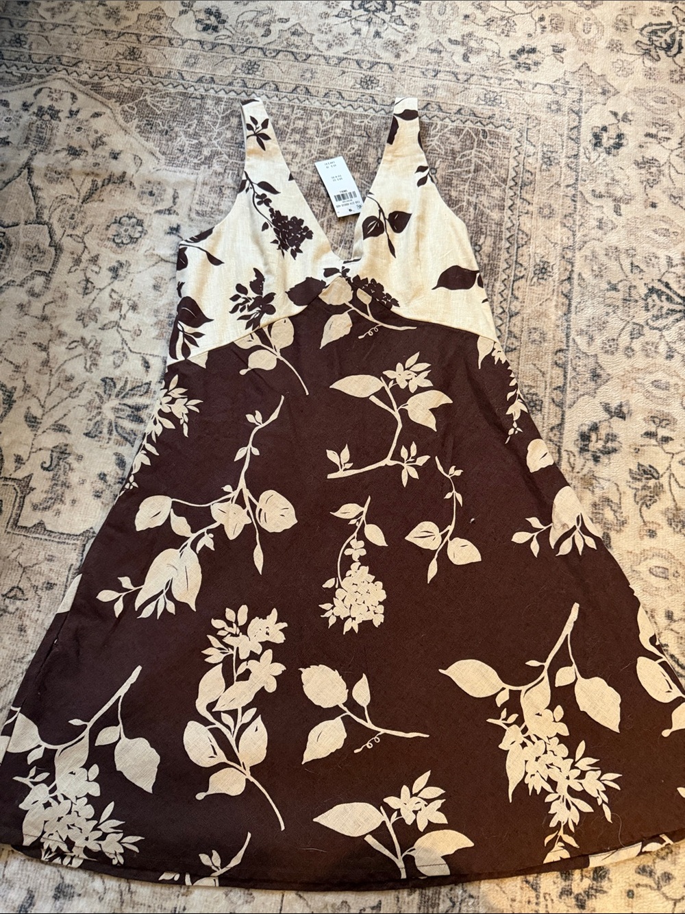 Women's Brown & Cream Floral V-Neck Dress